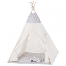 Springos Detský indiánsky stan Teepee hviezdičky - sivý