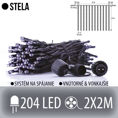 STELA spojovateľná LED svetelná záclona vonkajšia - záves - 204LED - 2x2M Studená biela