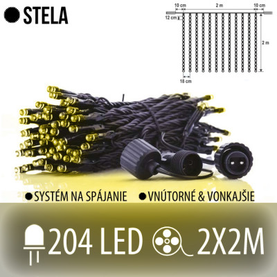 STELA spojovateľná LED svetelná záclona vonkajšia - záves - 204LED - 2x2M Teplá biela