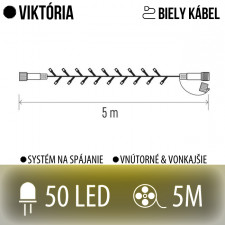VIKTÓRIA spojovateľná LED svetelná reťaz vonkajšia - 50LED - 5M Teplá biela - biely kábel