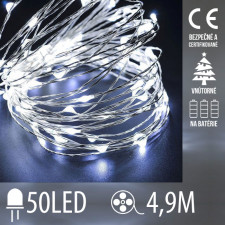 Vianočná LED svetelná mikro reťaz na batérie - 50LED - 4,9M Studená biela