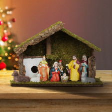 Vianočná dekorácia na stôl - Betlehem - keramika a drevo - 30 x 10 x 20 cm