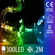 Vianočná led svetelná mikro reťaz vonkajšia + programator - anjelské vlasy 15 liniek - 300led - 2m multicolour