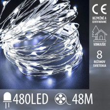 Vianočná led svetelná mikro reťaz vonkajšia + programator + diaľkové ovládanie - 480ed - 48m studená biela