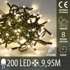 Vianočná LED svetelná reťaz vonkajšia na spájanie s časovačom + programy - 200LED - 9,95M Teplá biela