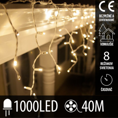 Vianočná led svetelná záclona vonkajšia - programy - časovač + diaľkový ovládač- 1000led - 40m teplá biela