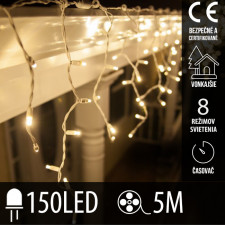 Vianočná LED svetelná záclona vonkajšia - programy - časovač - 150LED - 5M Teplá biela