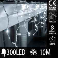 Vianočná LED svetelná záclona vonkajšia - programy - časovač - 300LED - 10M Studená Biela