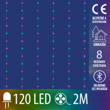 Vianočná mikro led svetelná záclona vonkajšia - SMART - programátor - 120led - 2x2 m - RGB