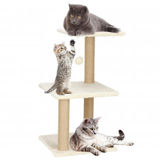 Springos Sisalové škrabadlo pre mačky s hračkou - 3-úrovne - 65 cm - béžové