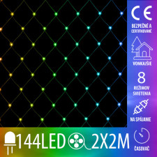 Vianočná led svetelná sieť vonkajšia na spájanie + programator + časovač - 144led - 2x2m multicolour