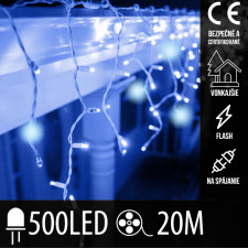 Vianočná led svetelná záclona na spájanie vonkajšia flash - 500led - 20m - modrá / studená biela