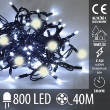 Vianočná LED svetelná reťaz vonkajšia Flash - časovač - 800LED - 40M Studená biela+teplá biela