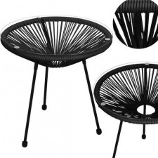 Springos Záhradný ratanový stôl so sklom - 50 cm - čierny