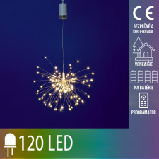 Vianočná LED svetelná ozdoba vonkajšia - na batérie + programy - Fireworks - 120 LED - Teplá biela+Multicolour