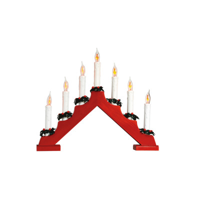Svietnik pyramída, červený, 7 žiaroviek tvaru plameňa sviečky, 230V