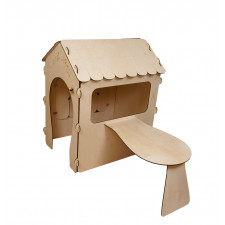 Drevený domček pre deti s kriedovou tabuľou a stolíkom - 86 x 137 x 105 cm