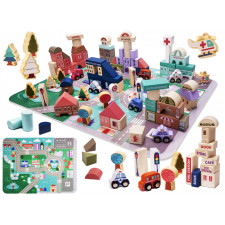 Náučné drevené kocky a puzzle - mesto - 135 ks