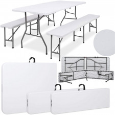 Springos Rozkladací stôl s lavičkami - 180x74x74 cm - biela