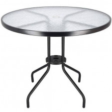 Springos Záhradný stolík 90cm - okrúhly - kov + sklo, čierny