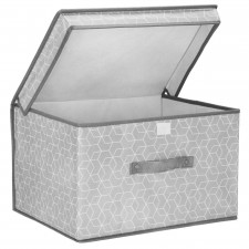 Springos Úložný box s vekom - 25x40x30cm - šesťuholníky na sivej