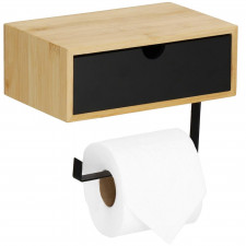 Springos Držiak na toaletný papier + zásuvka - čierna + bambus