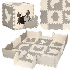 SPRINGOS Penové puzzle zvieratá - 120x120cm - sivá, biela