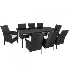 Springos Zostava záhradného nábytku PORTO + stôl + 8 stoličiek - čierna/ecru