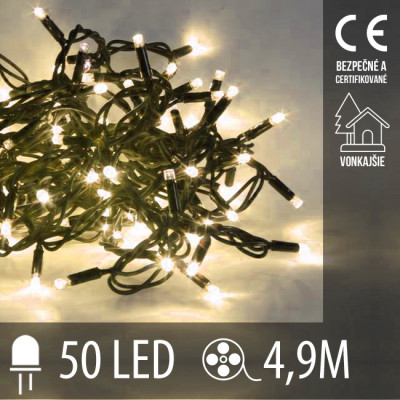 Vianočná LED svetelná reťaz vonkajšia - 50LED - 4,9M Teplá biela