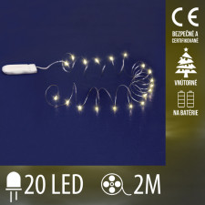 Vianočná LED svetelná mikro reťaz vnútorná na batérie - 20LED - 2M Teplá biela