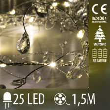 Vianočná LED svetelná mikro reťaz vnútorná na batérie - perly - 25LED - 1,5M Teplá Biela