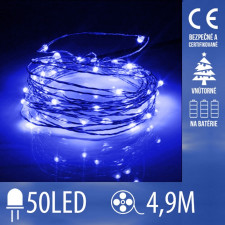 Vianočná LED svetelná mikro reťaz na batérie - 50LED - 4,9M Modrá