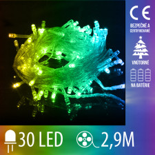 Vianočná LED svetelná reťaz vnútorná na batérie s priesvitným káblom - 30LED - 2,9M Multicolour