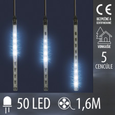 Vianočná LED svetelná reťaz vonkajšia - 5 cencúle imitujúce topenie ľadu - 50LED - 1,6M Studená biela