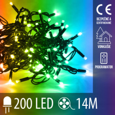 Vianočná LED svetelná reťaz vonkajšia + programy - 200LED - 14M Multicolour