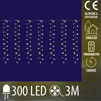Vianočná LED svetelná mikro záclona CLUSTER vonkajšia s časvoačom - záves + programy - 300LED - 3M Teplá biela