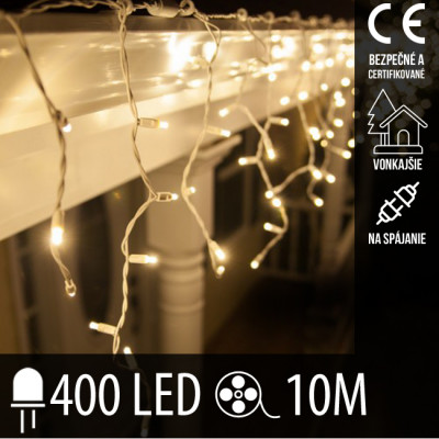 Vianočná LED svetelná záclona na spájanie vonkajšia - 400LED - 10M Teplá biela