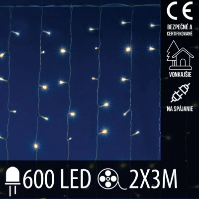 Vianočná LED svetelná záclona na spájanie vonkajšia - záves - 600LED - 2x3M Teplá biela