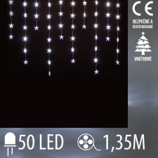 Vianočná LED svetelná záclona vnútorná FLASH - záves - hviezdy - 50LED - 1,35M Studená biela