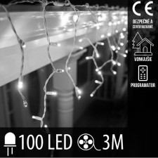 Vianočná LED svetelná záclona vonkajšia + programy - 100LED - 3M Studená biela