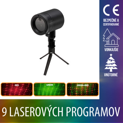 Vianočný LED svetelný projektor vonkajší/vnútorný - 9 laserových programov - Červená - Zelená