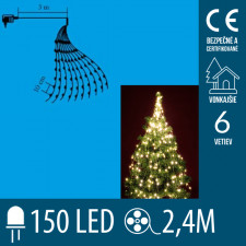 Vianočný LED zväzok svietiacich reťazcov - 6 reťazcov po 25ks LED - 2,4m - Teplá biela