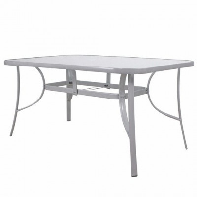 Záhradný stôl 150cm: kov + sklo - sivý