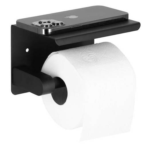 Springos Držiak na toaletný papier s policou - čierna matná